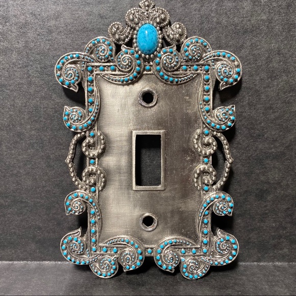 Vintage Intricate Metal & Turquoise Switch Cover - Picture 2 of 2